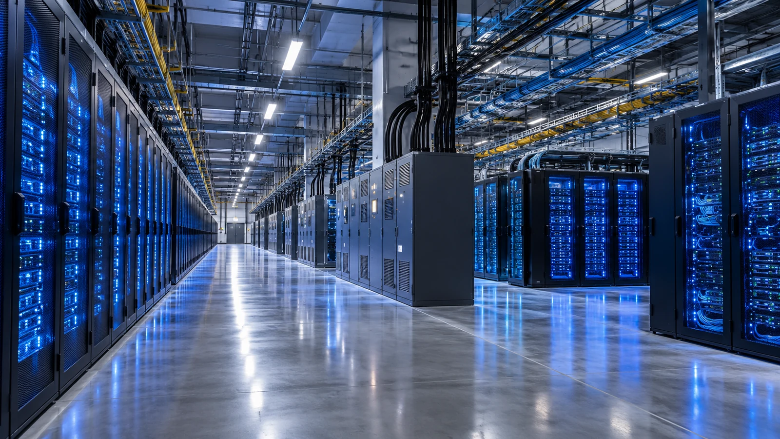 Editorial illustration of Data Centers and the Power Question: Why AI Growth Depends on Grid Infrastructure
