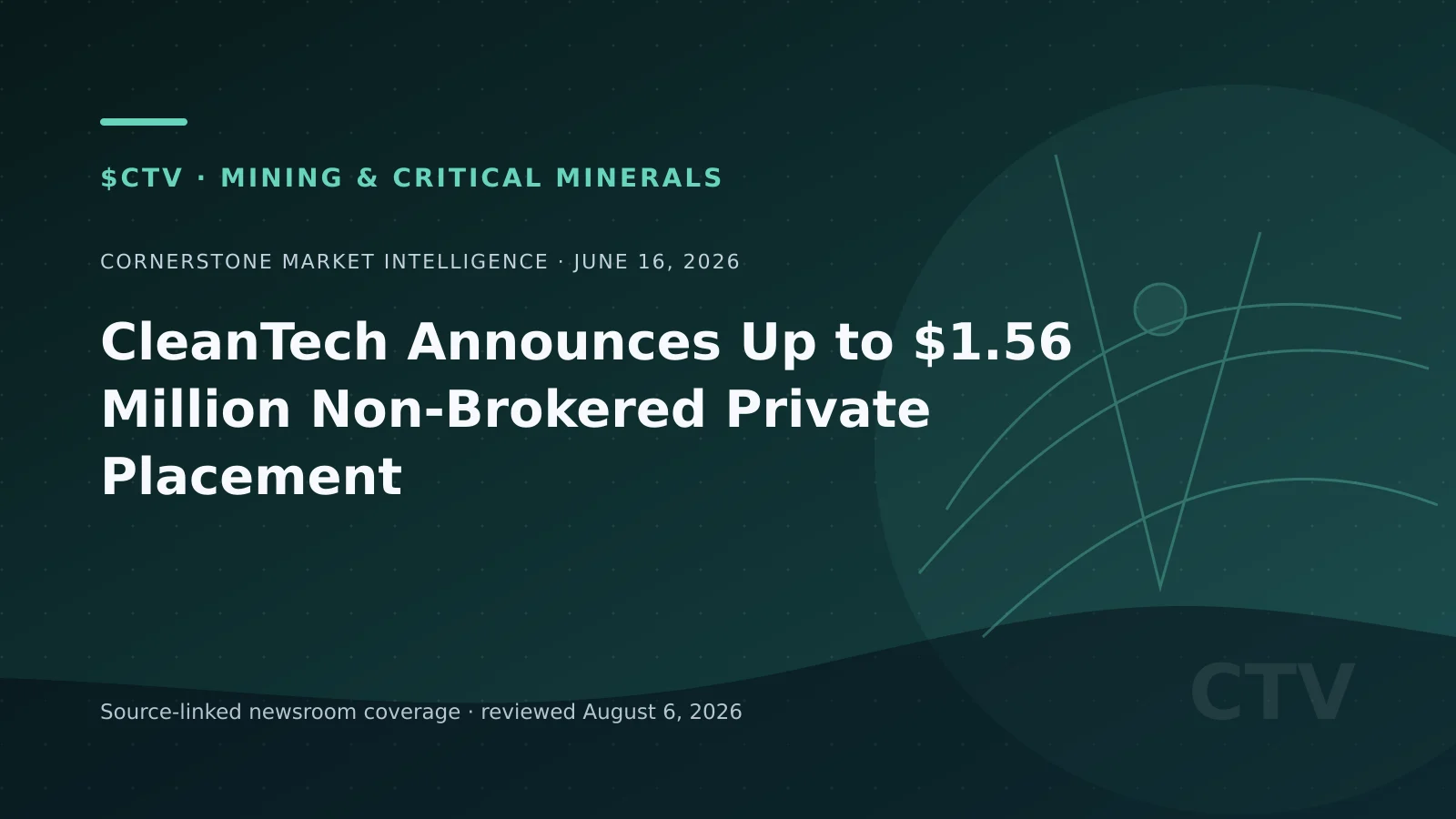 Editorial capital-raising graphic for CleanTech's June 2026 private placement