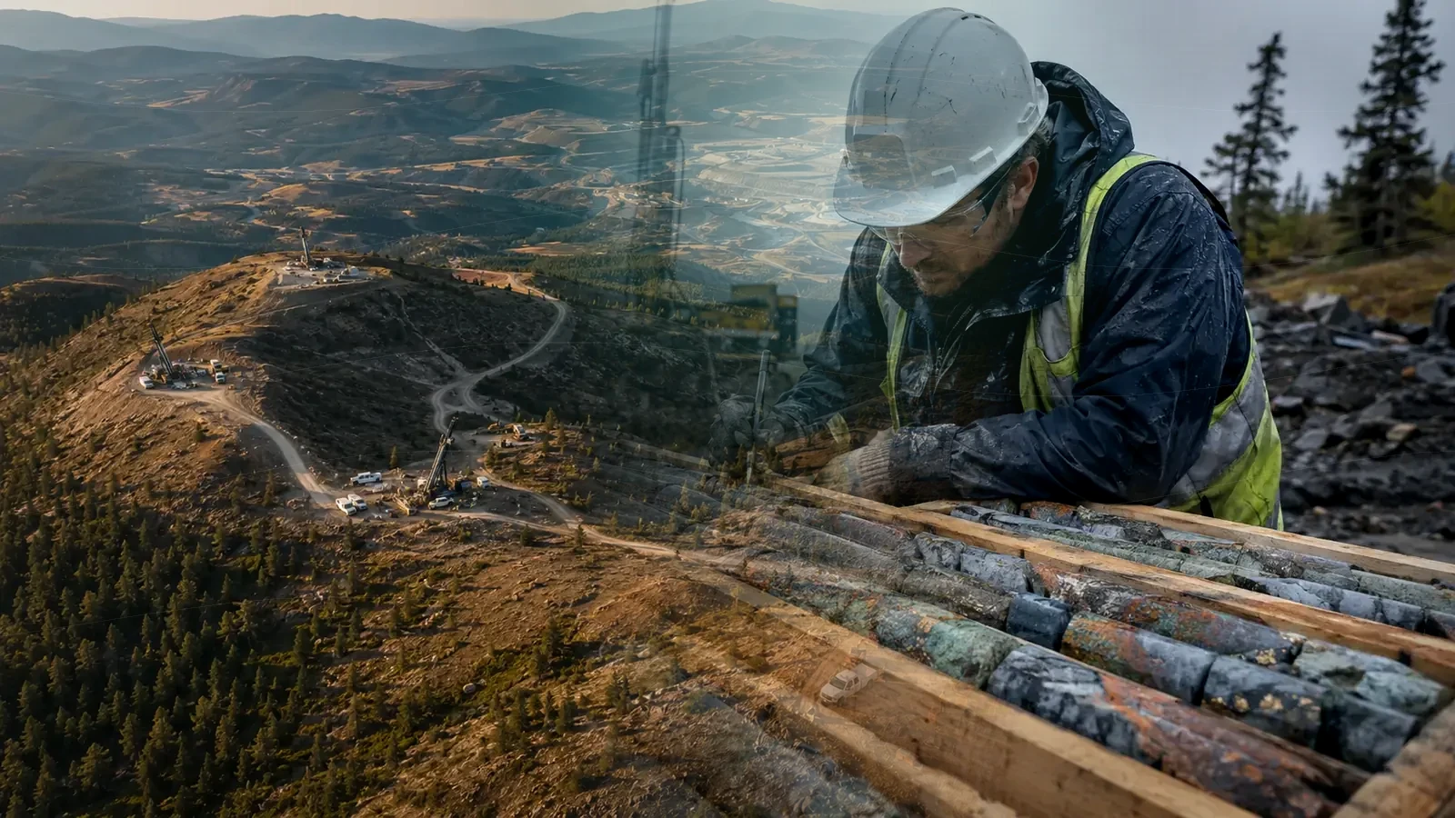 British Columbia mountain drilling and geologists reviewing core representing Finlay Minerals’ expanded PIL program