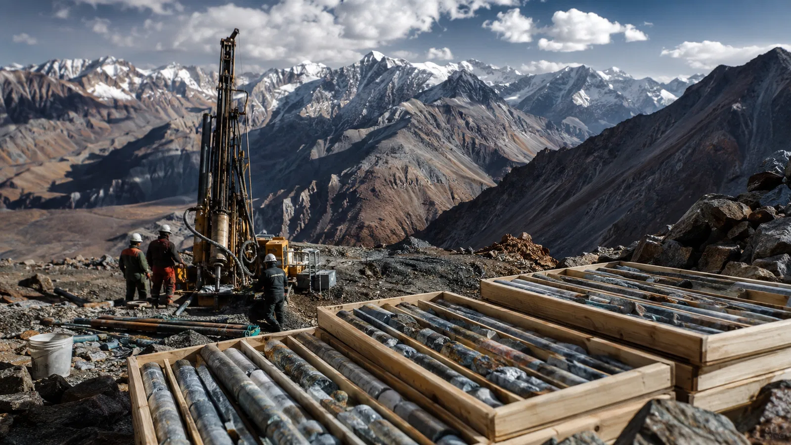 Exploration drill rig and core boxes representing Graphano Energy’s permitted Black Jack graphite work in Quebec