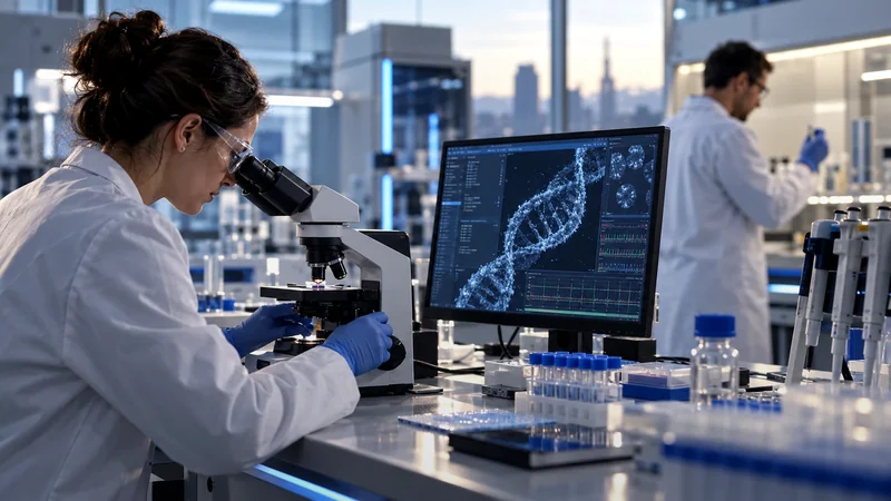 Editorial illustration of pharmaceutical laboratory research and data analysis; representative image, not a photograph of an XORTX clinical study or facility.
